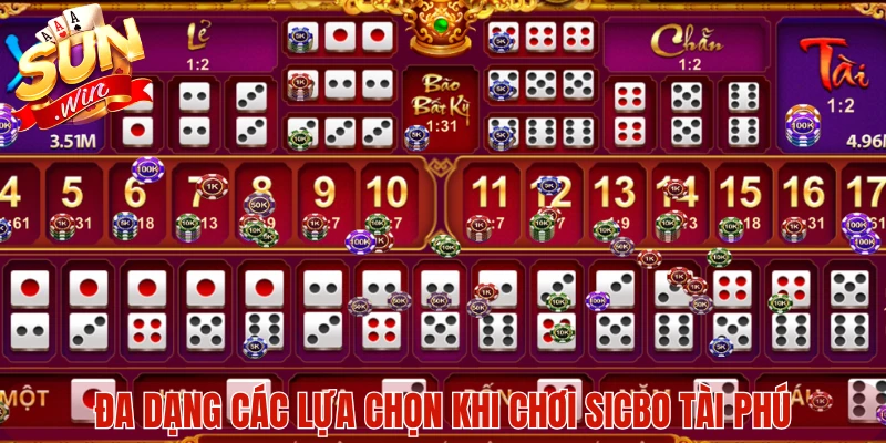 Đa dạng các lựa chọn khi chơi Sicbo Tài Phú